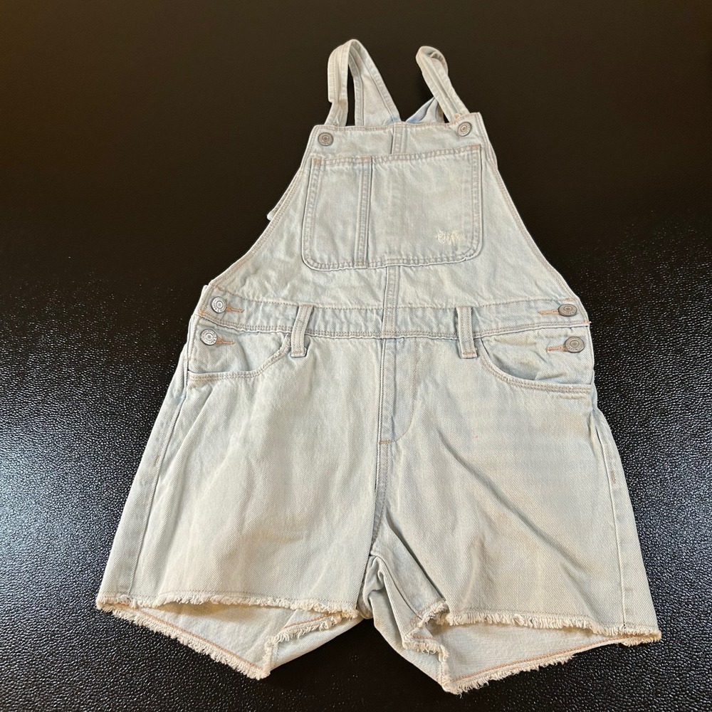 Old Navy Denim Overalls Frayed Hem Adjustable Straps Light Wash Kids XL (14-16)